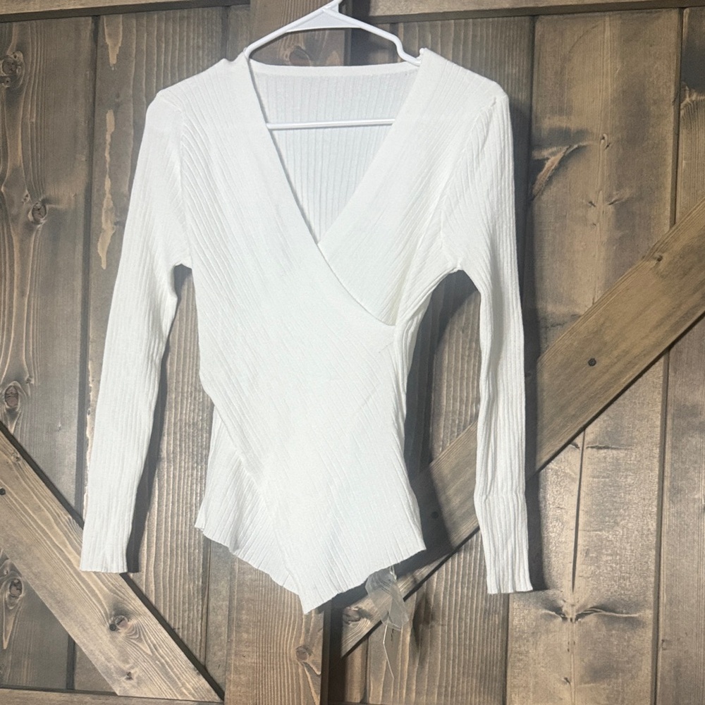 J.ING Cream Ribbed V-Neck Bodysuit